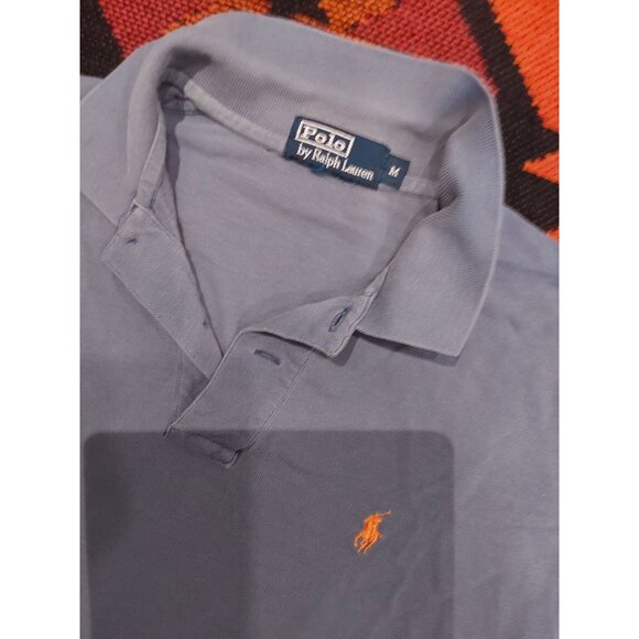 POLO Ralph Lauren Vintage Men's Cotton Blue Polo Orange Logo. Sz Medium - Picture 10 of 11